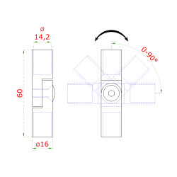 Spoj s kĺbom ø 14 mm (0-100°), leštená nerez AISI 304 Spoj s kĺbom ø 14 mm (0-100°), leštená nerez AISI 304